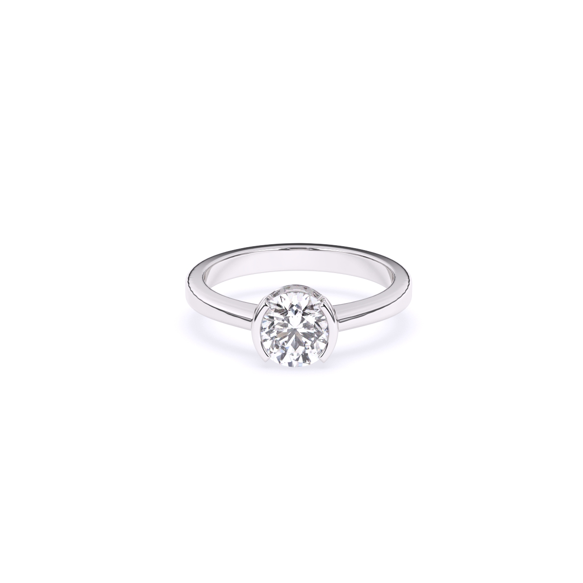 Round Half Bezel Solitaire Diamond Ring